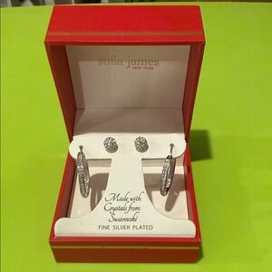 Silver Crystal Hoop and Stud Earrings